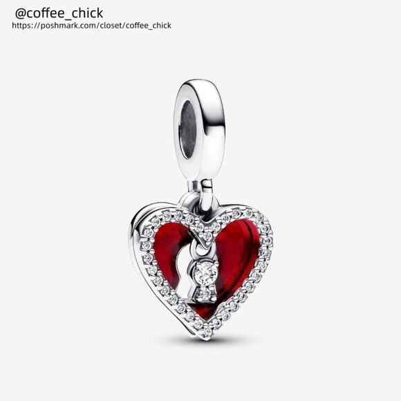 Pandora Red Heart & Keyhole Double Dangle Charm|Pendant - Picture 1 of 2